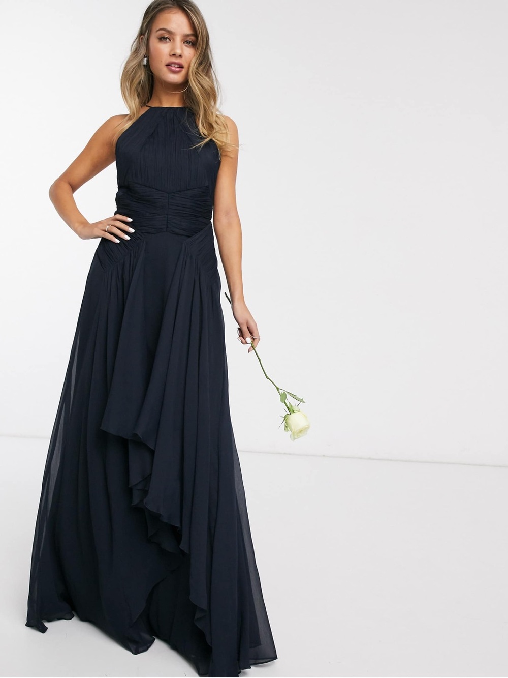 NWT ASOS Pinny Maxi Dress With Ruched Bodice Layered Skirt, 0